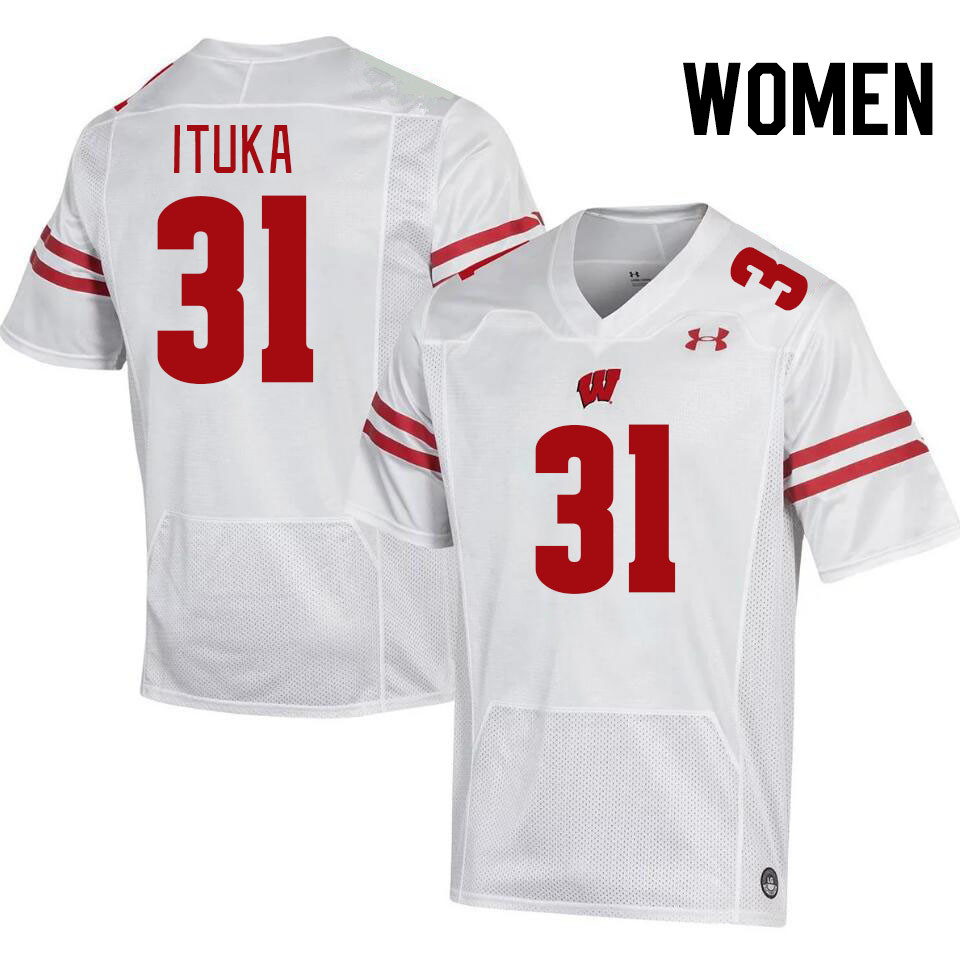 Women #31 Gideon Ituka Wisconsin Badgers College Football Jerseys Stitched-White